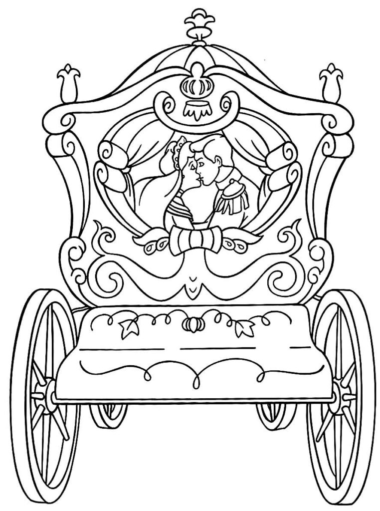 O Príncipe e a Cinderela na Carruagem para colorir