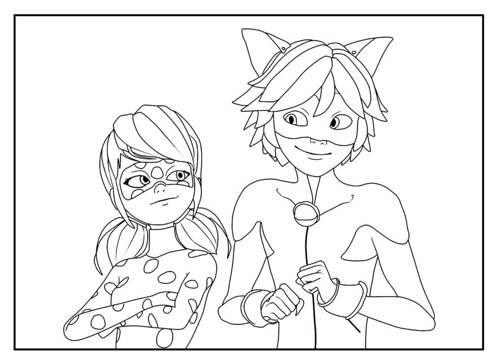 Ladybug e Cat Noir Conversando – Desenhos para Colorir