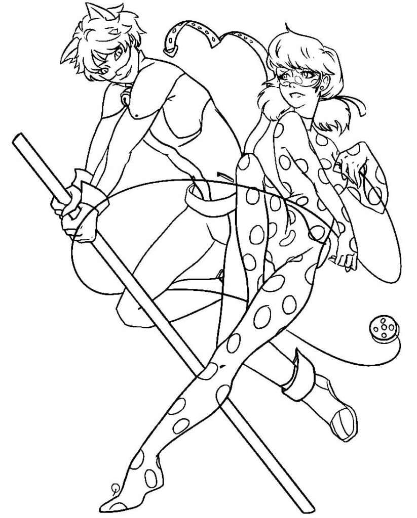 Desenho para colorir da Ladybug e Cat Noir