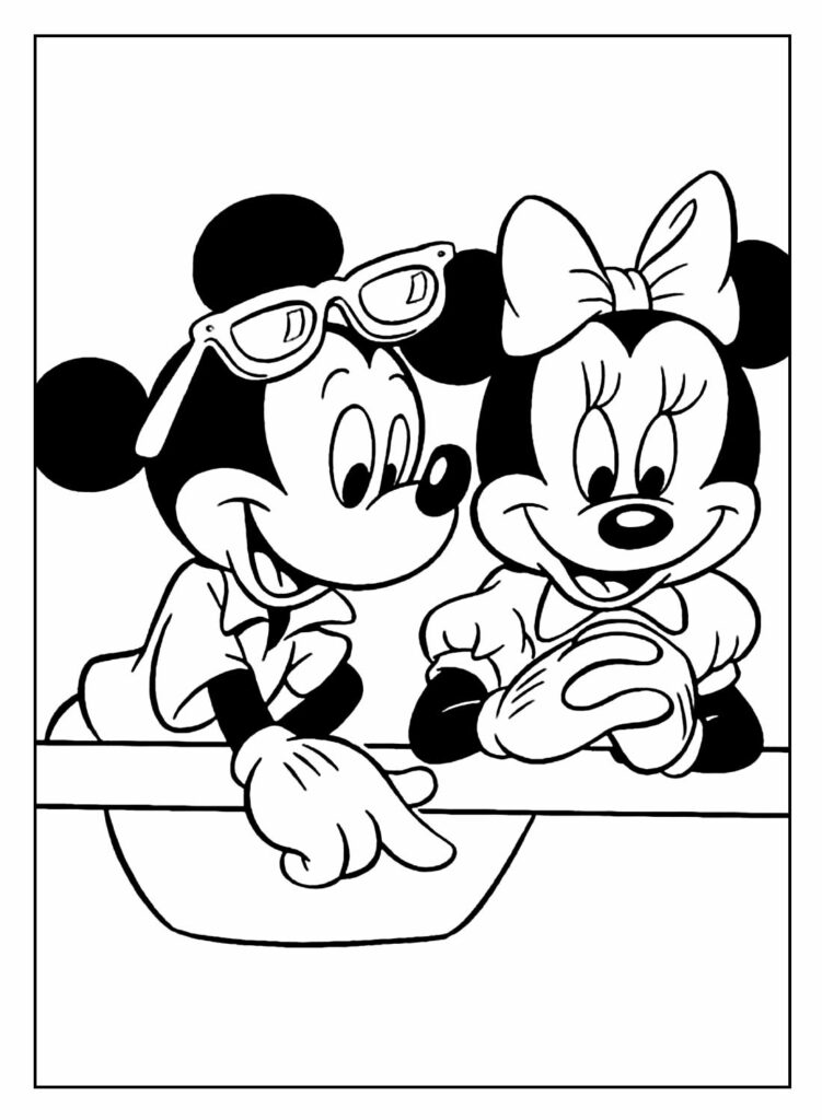 Desenho para colorir da Minnie e do Mickey
