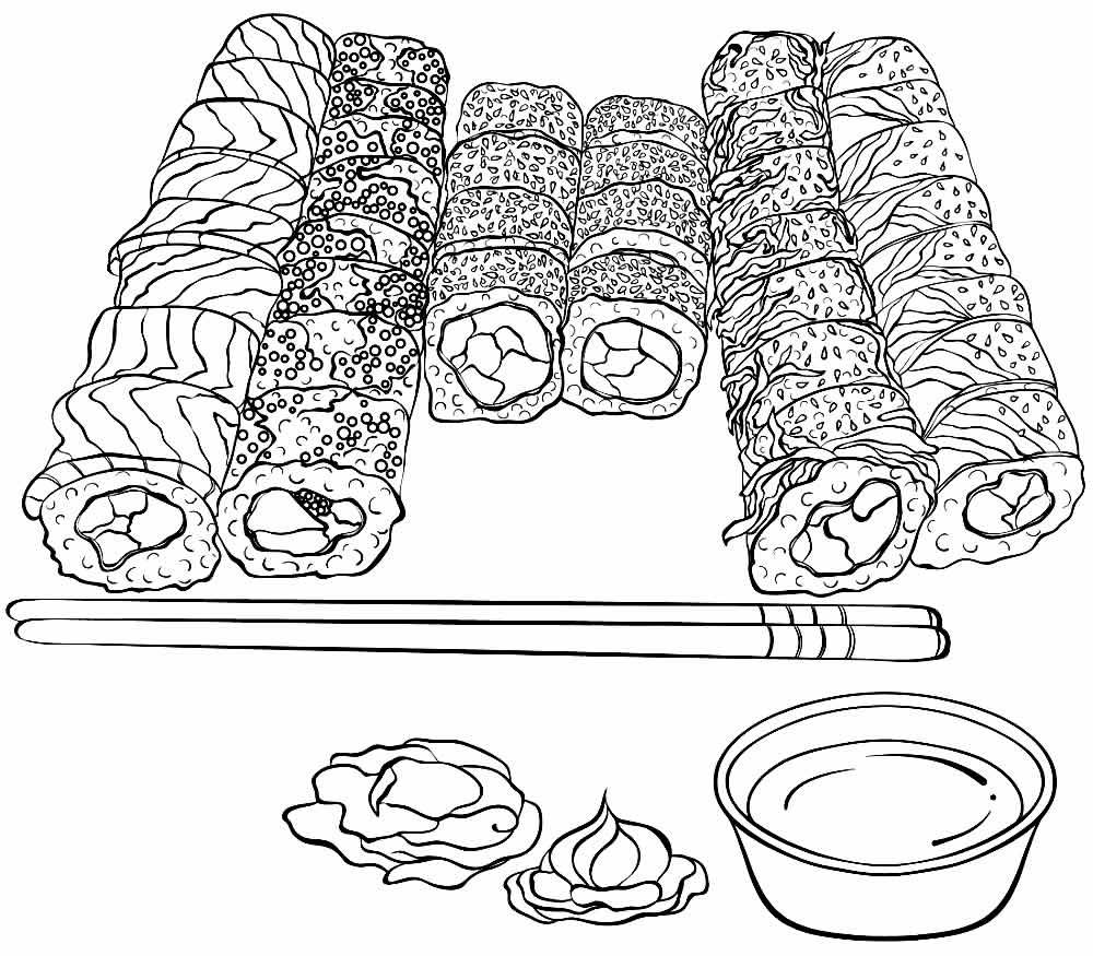 Desenhos de Sushi para pintar e colorir