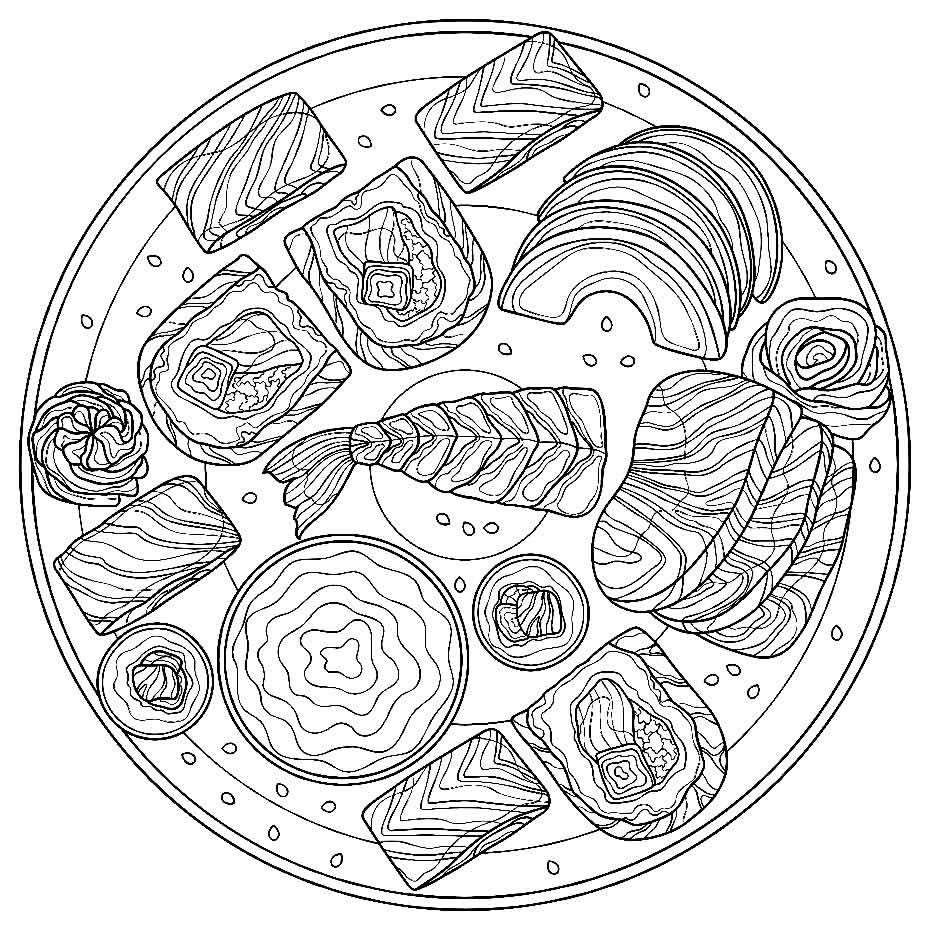 Desenho de Sushi para pintar