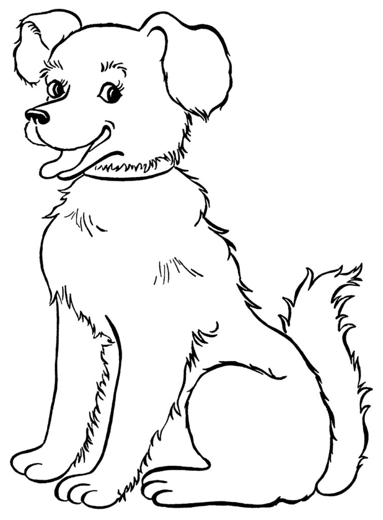 Desenho para colorir de crianças educativas com cachorro kawaii