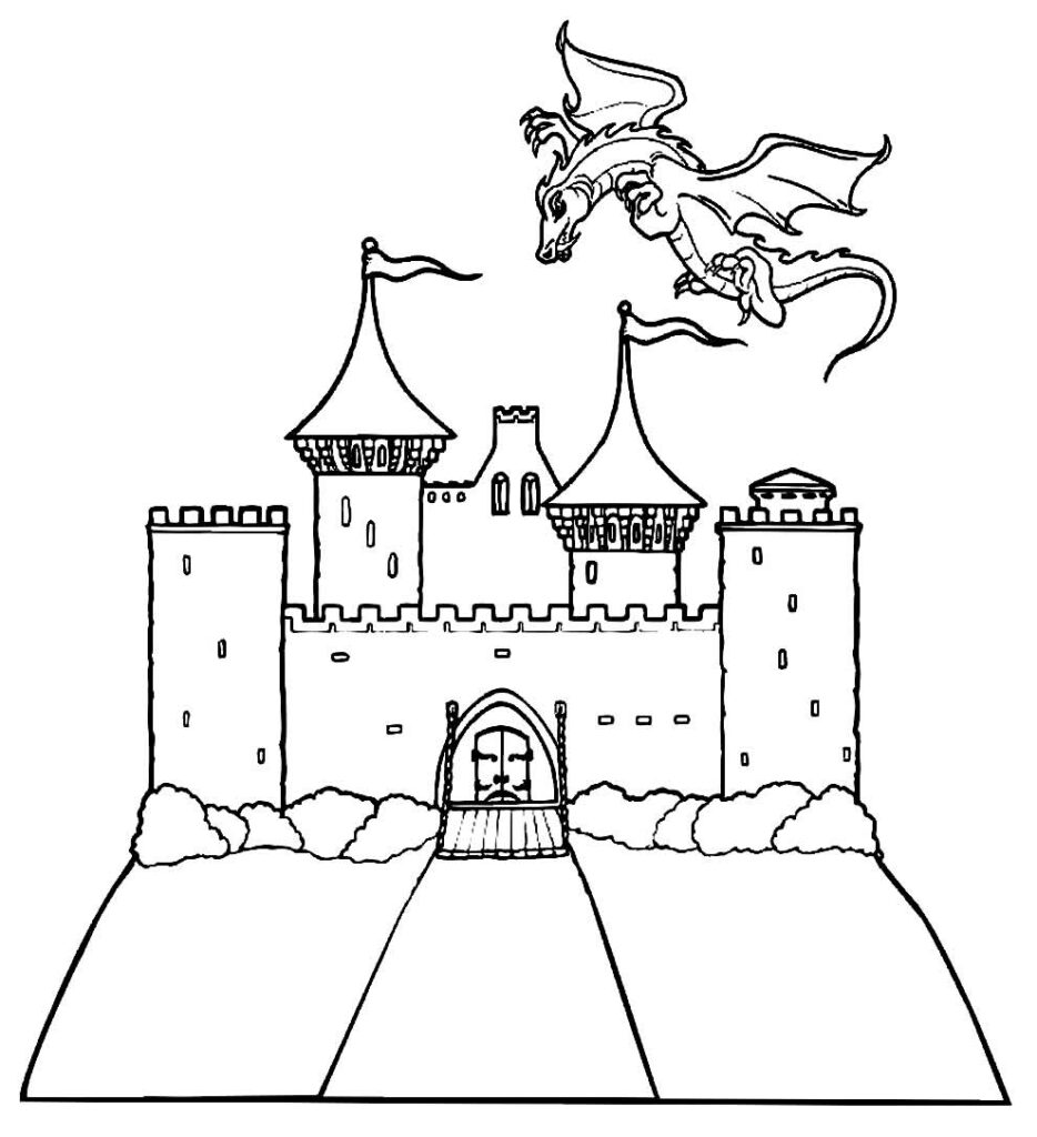 Desenho de Castelo e Dragão