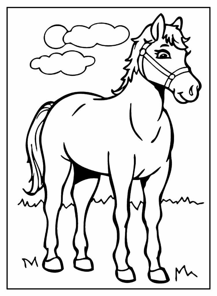 Desenho de Cavalo e crianças para colorir