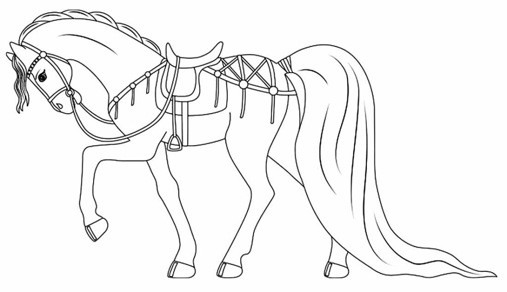 Desenho de Cavalo com sela a saltar para Colorir - Colorir.com