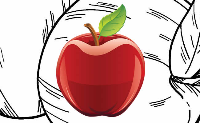 Desenho de Uma minhoca em uma maçã para colorir