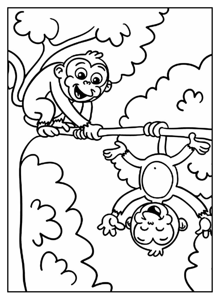 Desenho para colorir de macaco em uma árvore com um chapéu