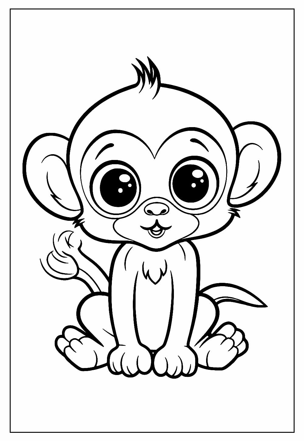 Desenho para colorir de macaco em uma árvore com um chapéu