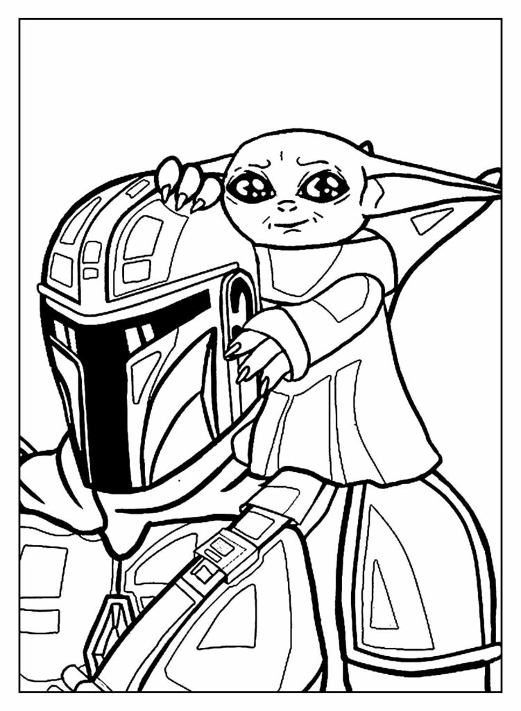 Desenhos para colorir Baby Yoda e Mandalorian