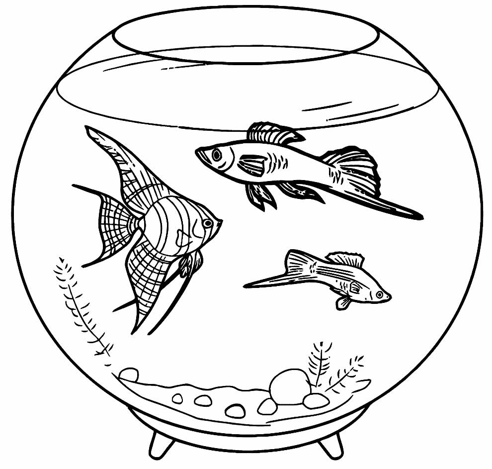 Desenho para colorir Peixes - Aquário