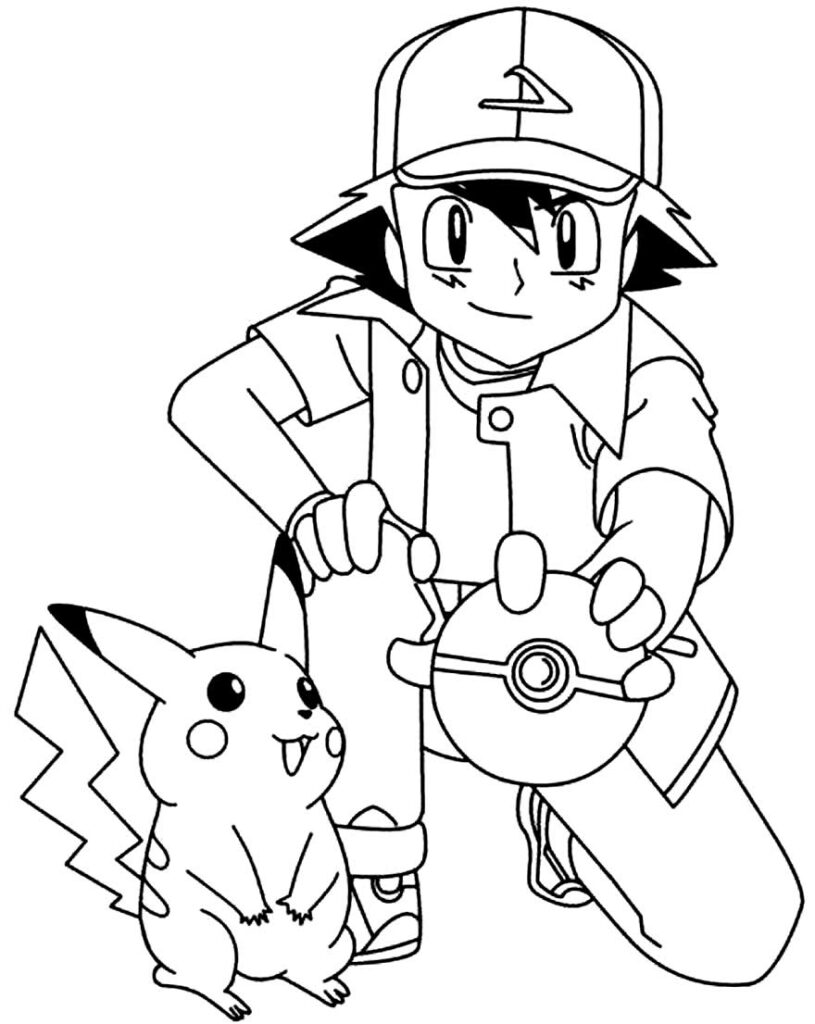 Desenho de Ash e Pikachu para colorir