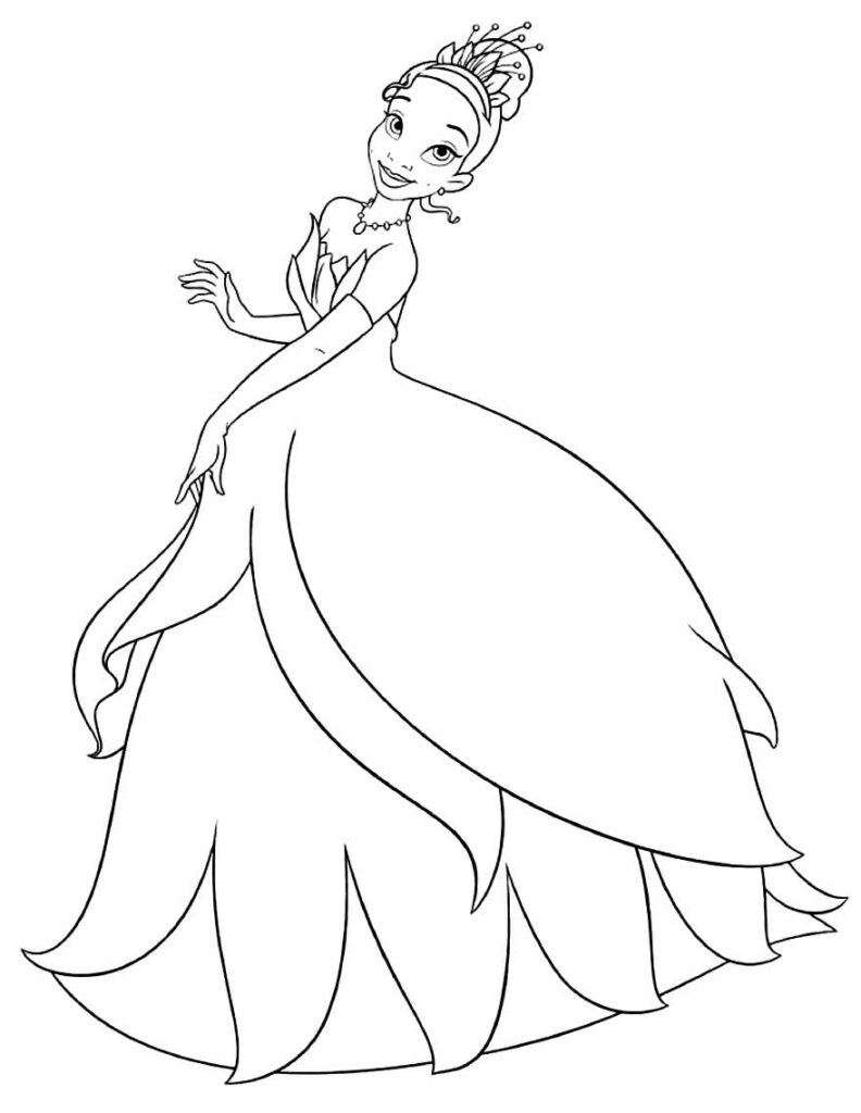 Desenho de princesa com sapo para colorir