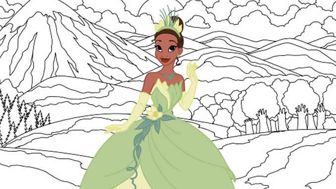 Desenhos da Princesa e o Sapo para colorir
