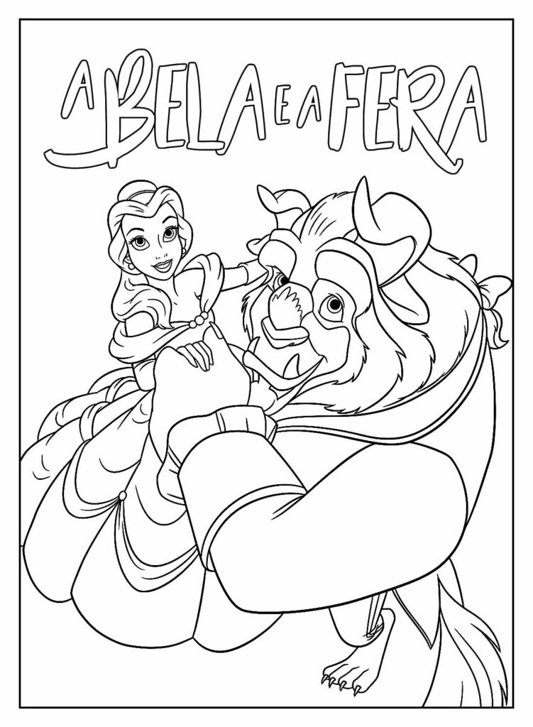 Desenho Educativo de A Bela e a Fera para colorir