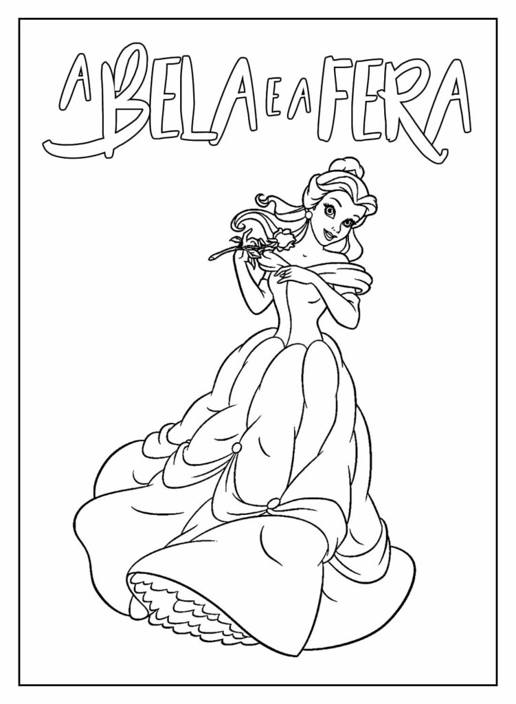 Desenho Educativo da Princesa Bela para pintar