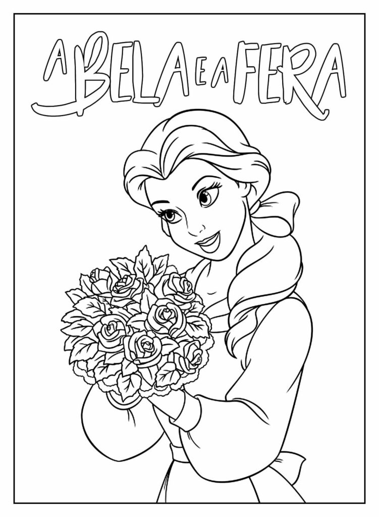 Desenho Educativo da Princesa Bela para pintar