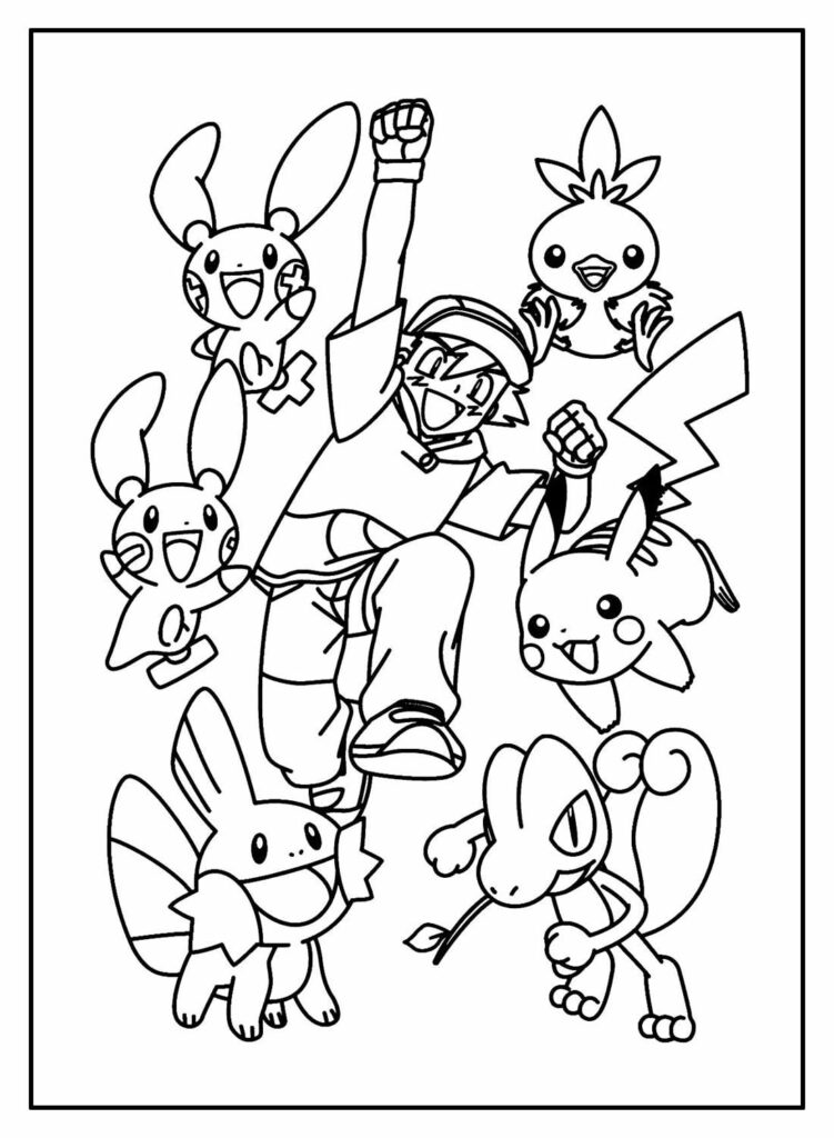 Ash e Pokémons para colorir