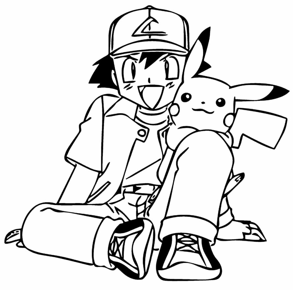 Desenhos de Ash e Pikachu para pintar