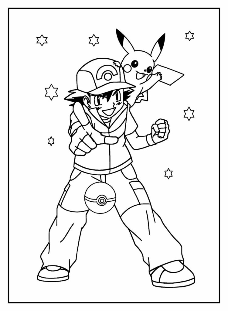 Ash e Pikachu para colorir - Imprimir Desenhos