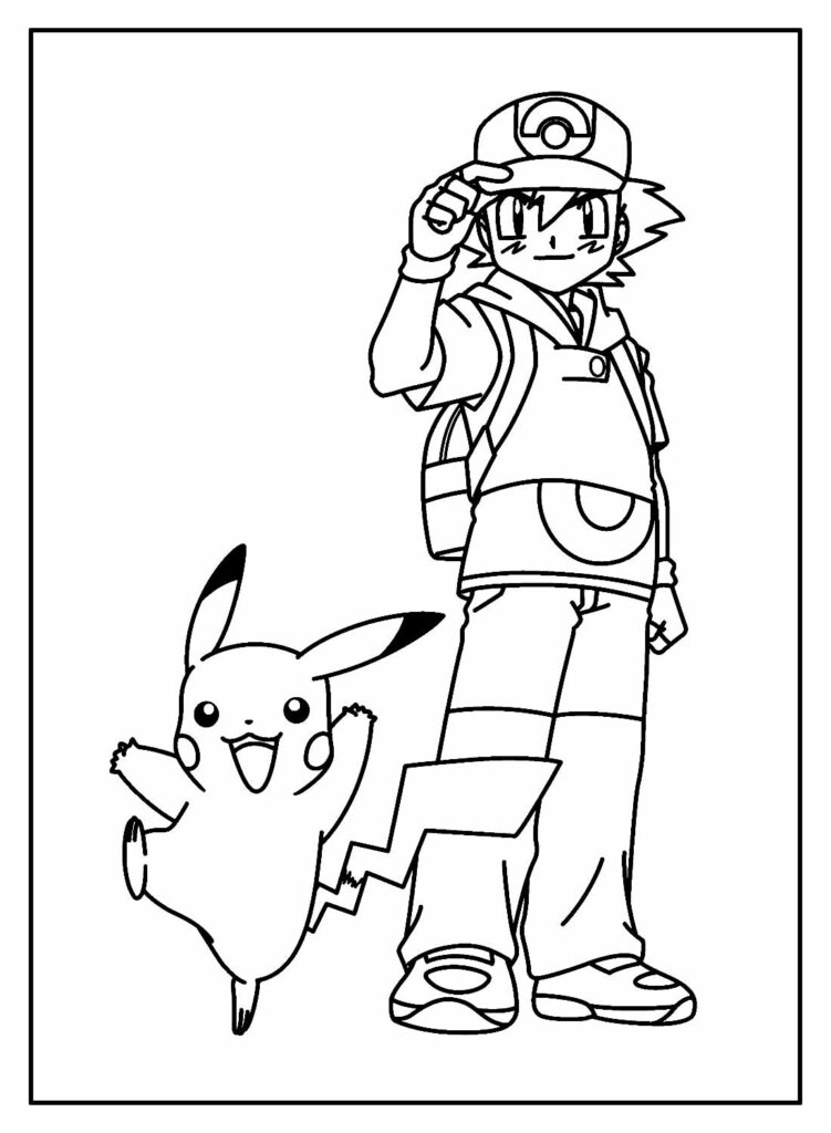 Desenhos de Ash e Pikachu para colorir
