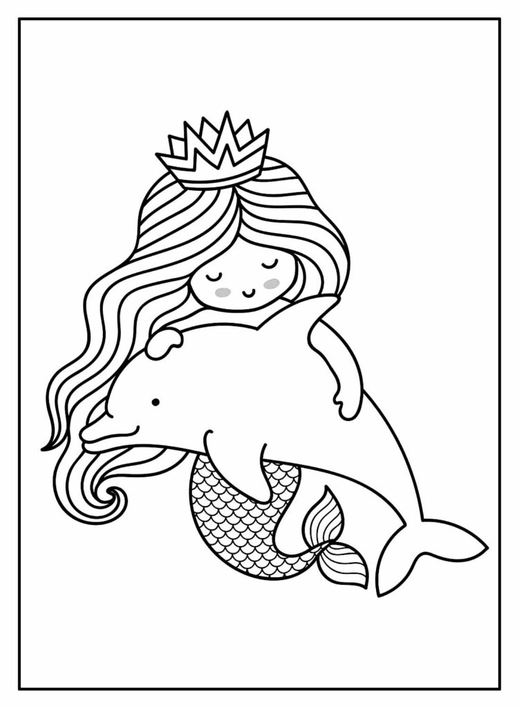Desenho de Golfinho e Sereia para colorir