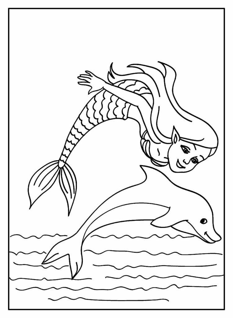 Desenho de Golfinho e Sereia para pintar