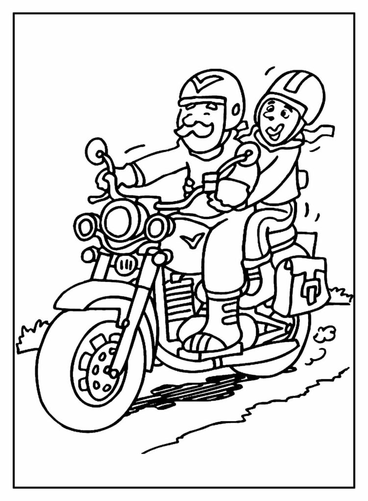 Desenho de Senhora vintage andando de moto para colorir