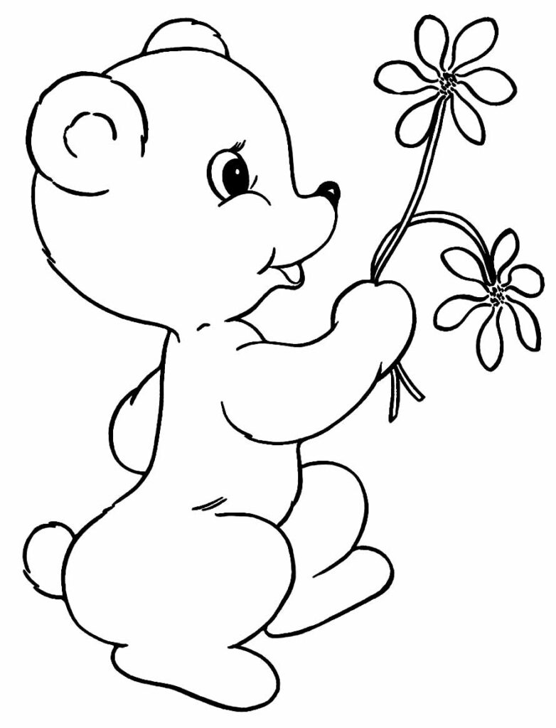 Ursinho com Flores para colorir