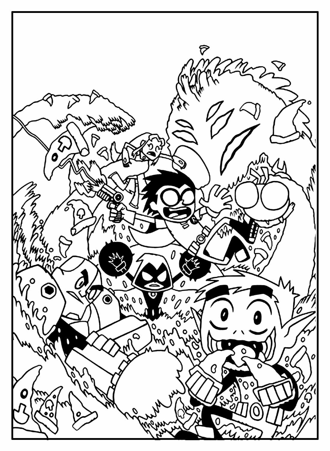 Desenhos dos Jovens Titãs para colorir - Bora Colorir