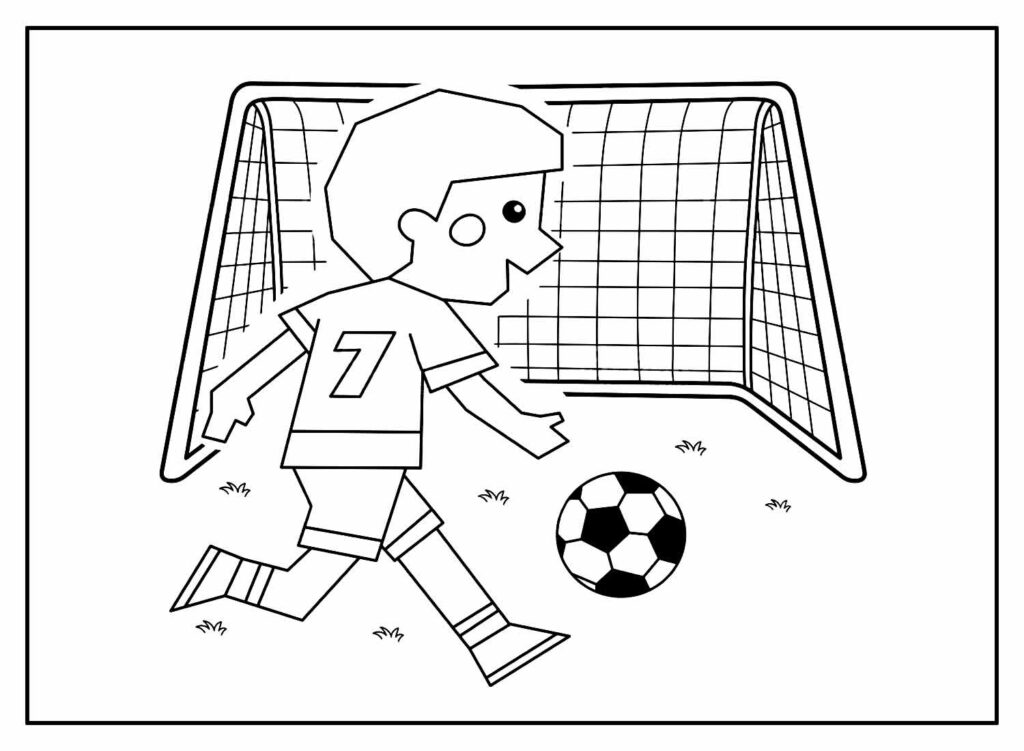 Desenho de menino jogando bola para colorir