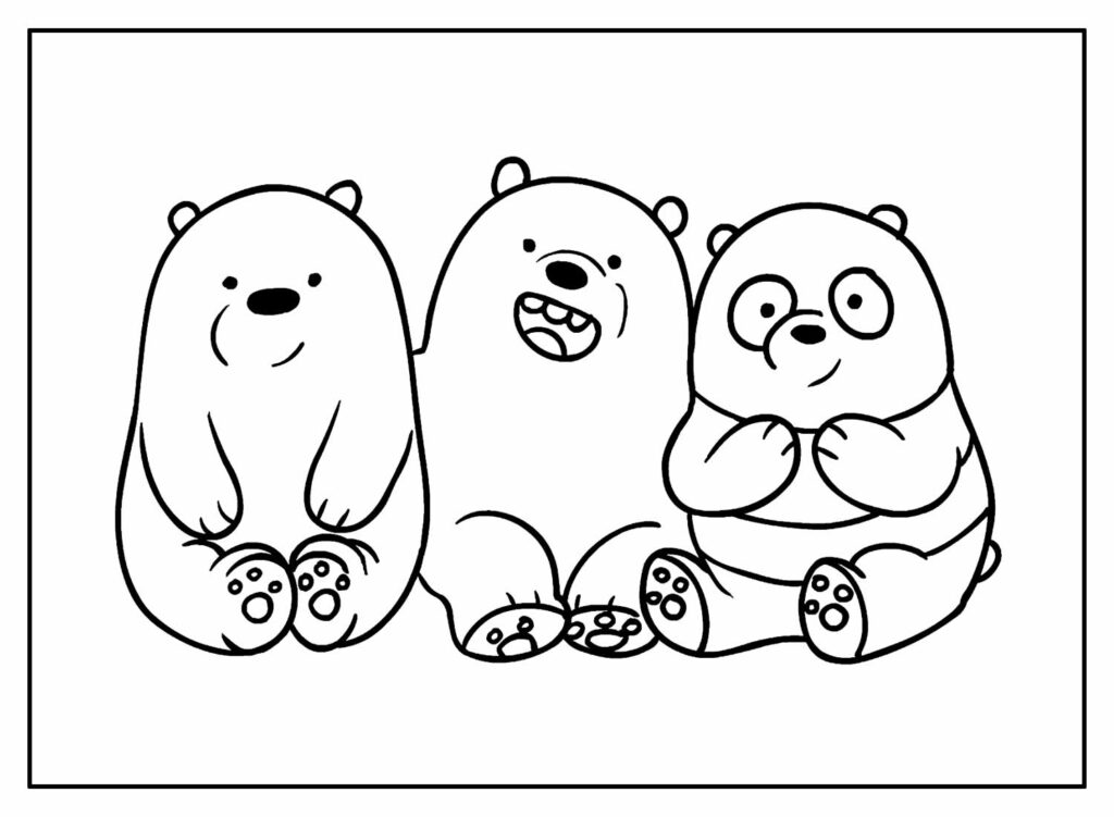 Urso Sem Curso para pintar - Desenho para colorir - Polar, Pardo e Panda