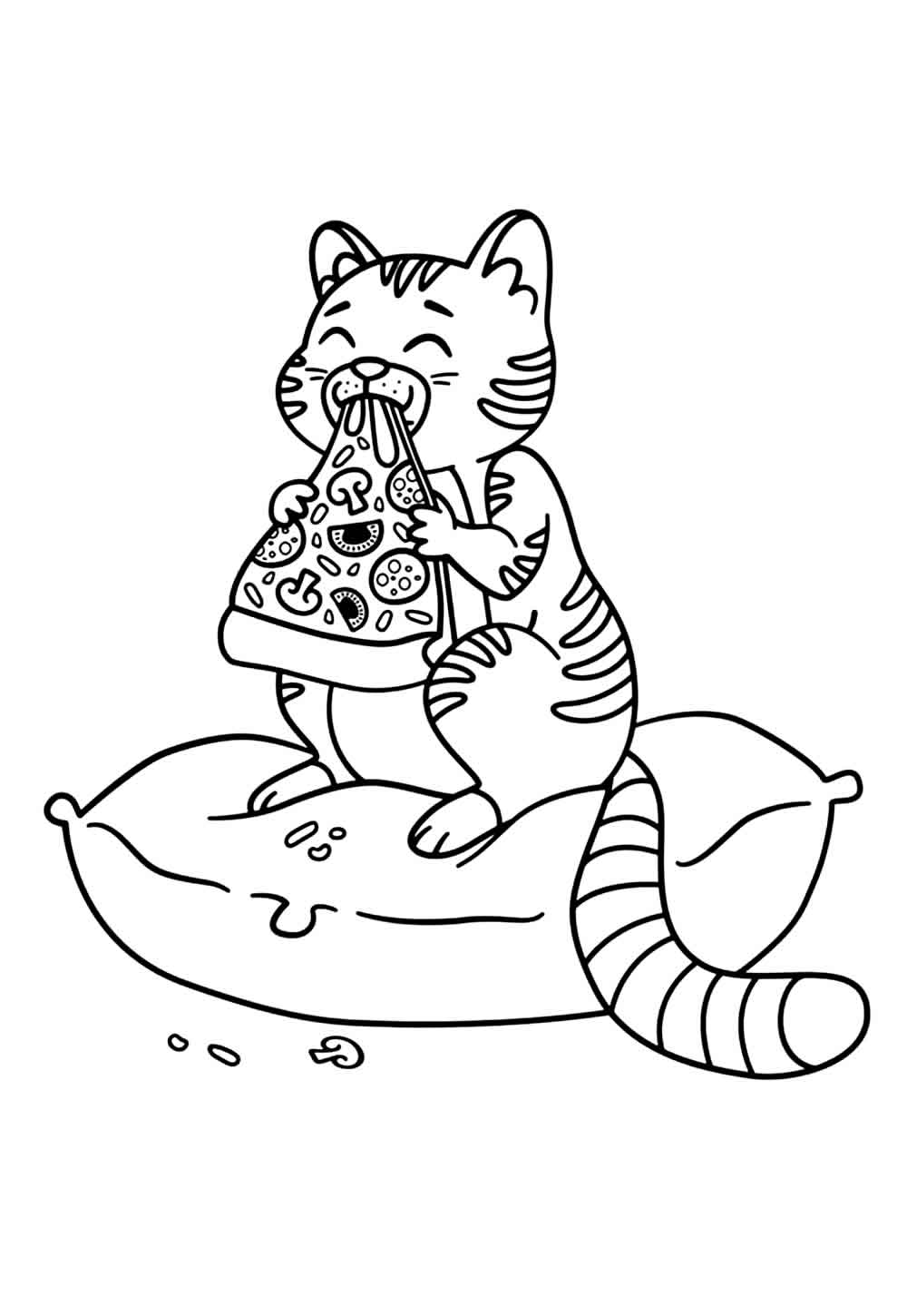 Desenho de Gatinho comendo Pizza