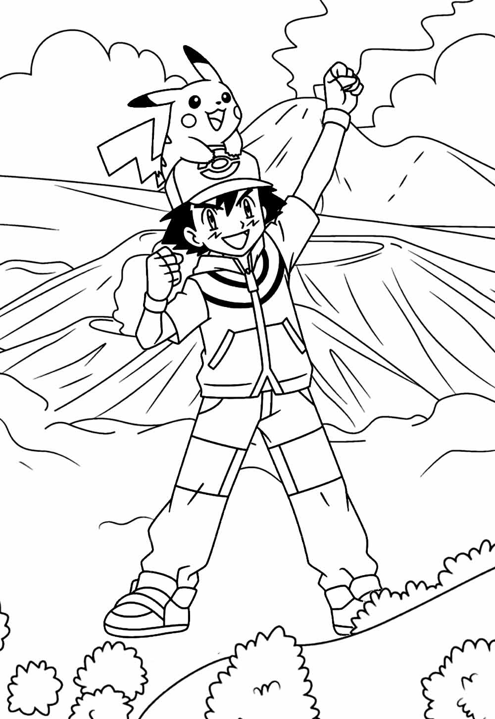 Desenho para colorir de Pokémon - Ash e Pikachu