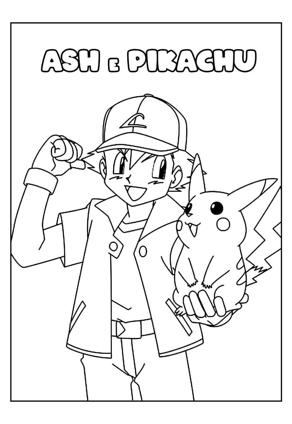 Desenho de Ash e Pikachu Colorir