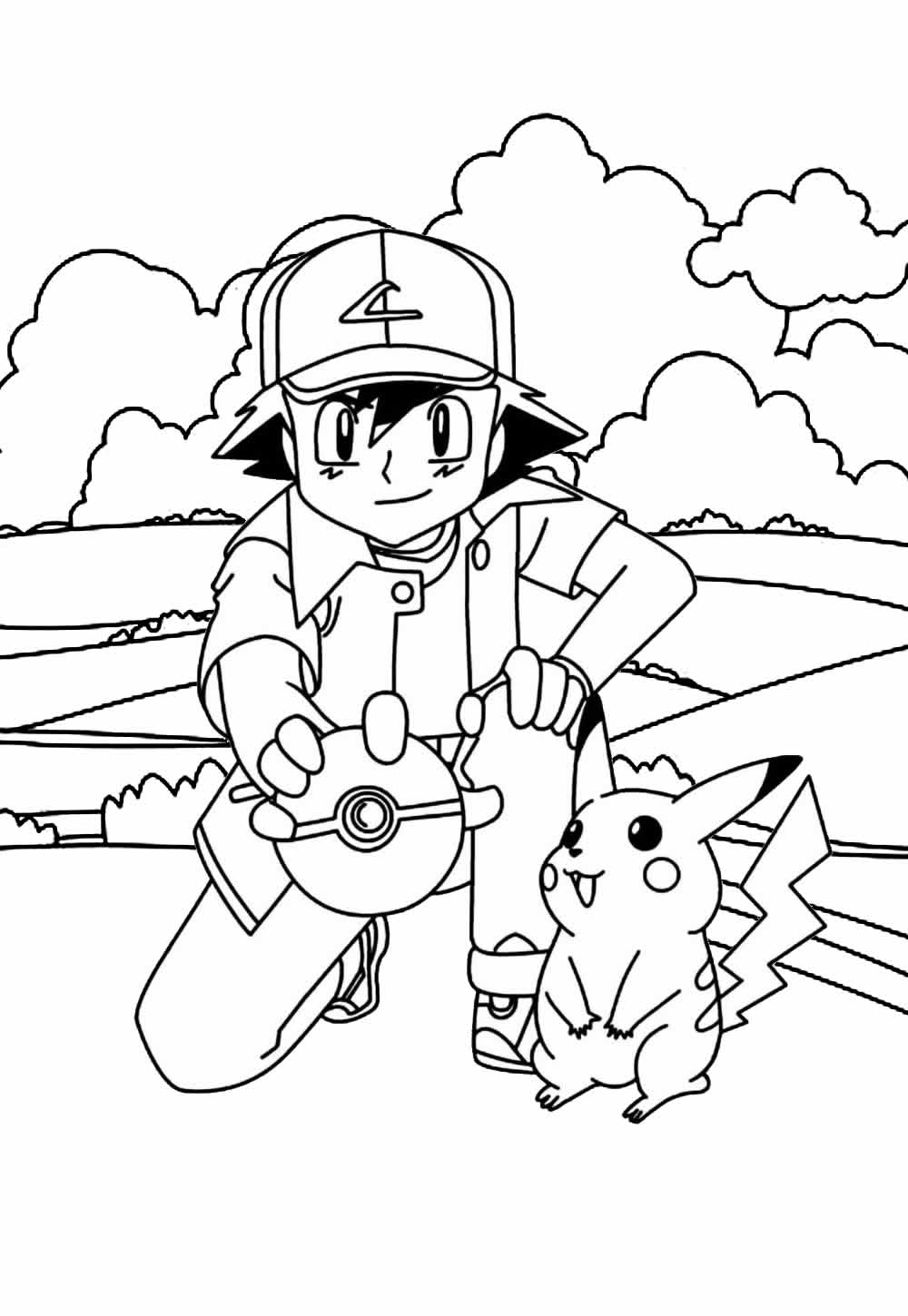 Desenhos Ash Pikachu Colorir