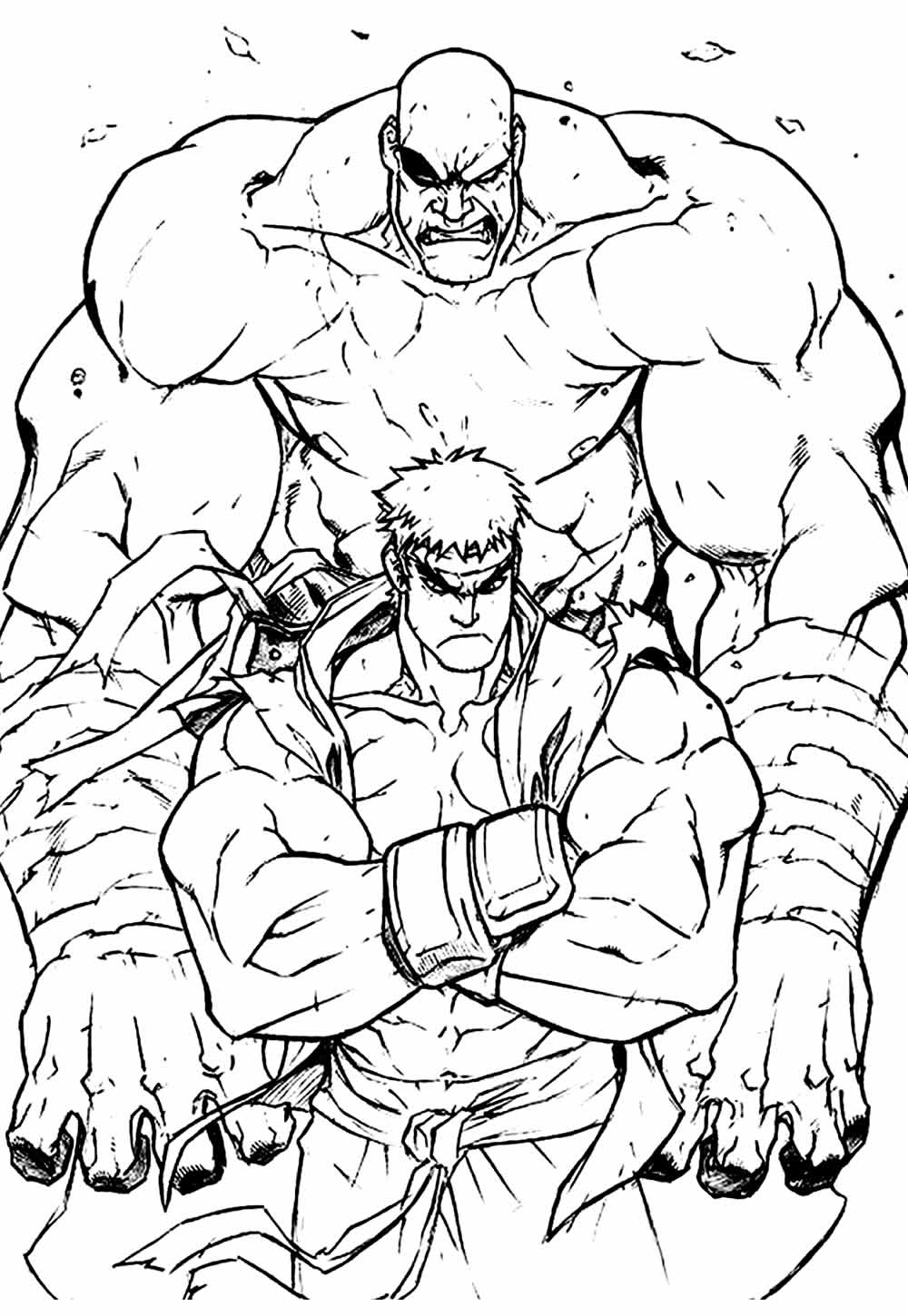 Desenho de Sagat e Ryu para colorir