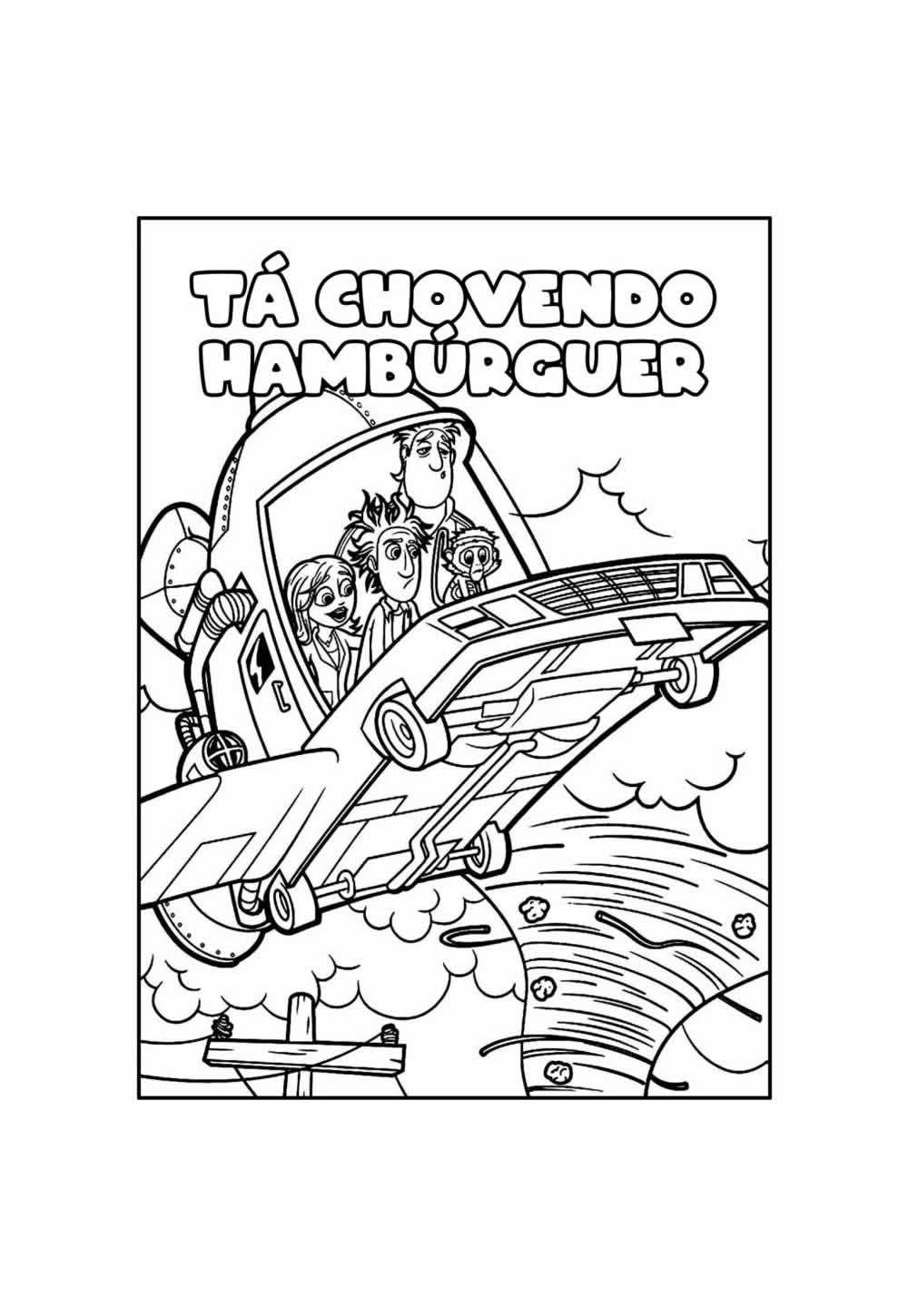 Desenho Educativo de Tá Chovendo Hambúrguer para colorir