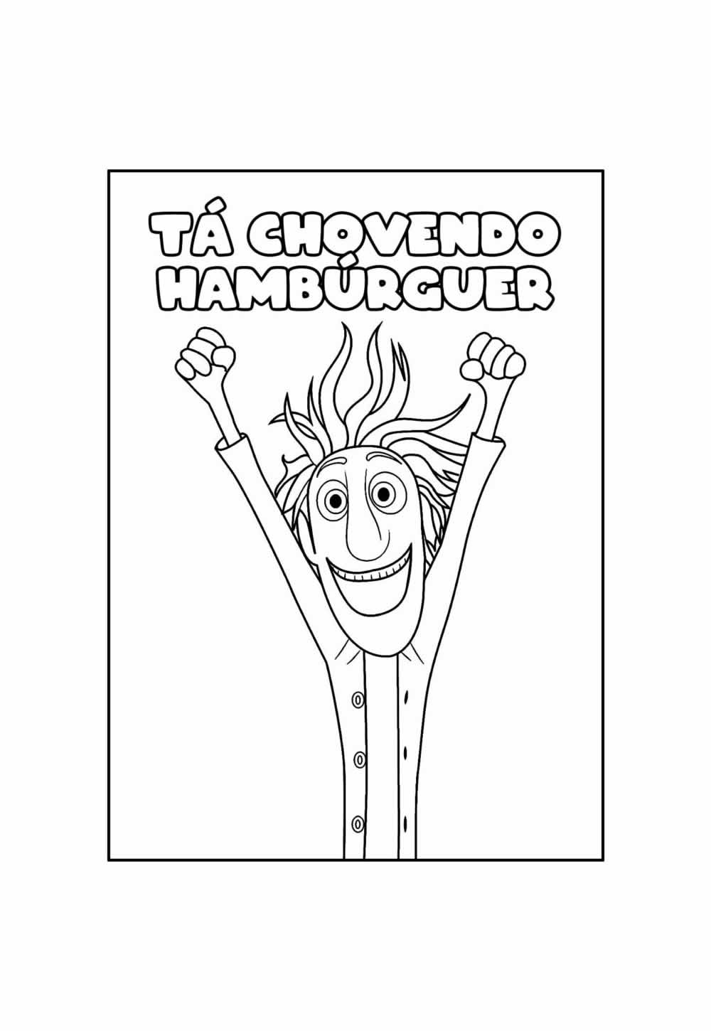 Desenho Educativo de Tá Chovendo Hambúrguer para pintar