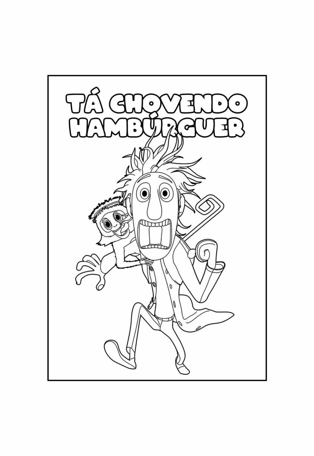 Desenho Educativo de Tá Chovendo Hambúrguer para pintar