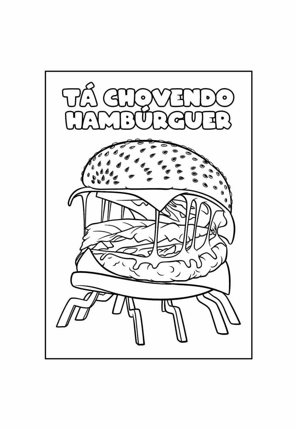Desenho Educativo de Tá Chovendo Hambúrguer para colorir