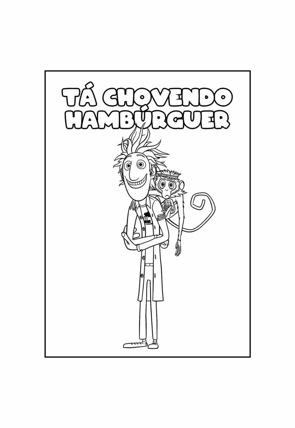 Desenho Educativo de Tá Chovendo Hambúrguer para pintar