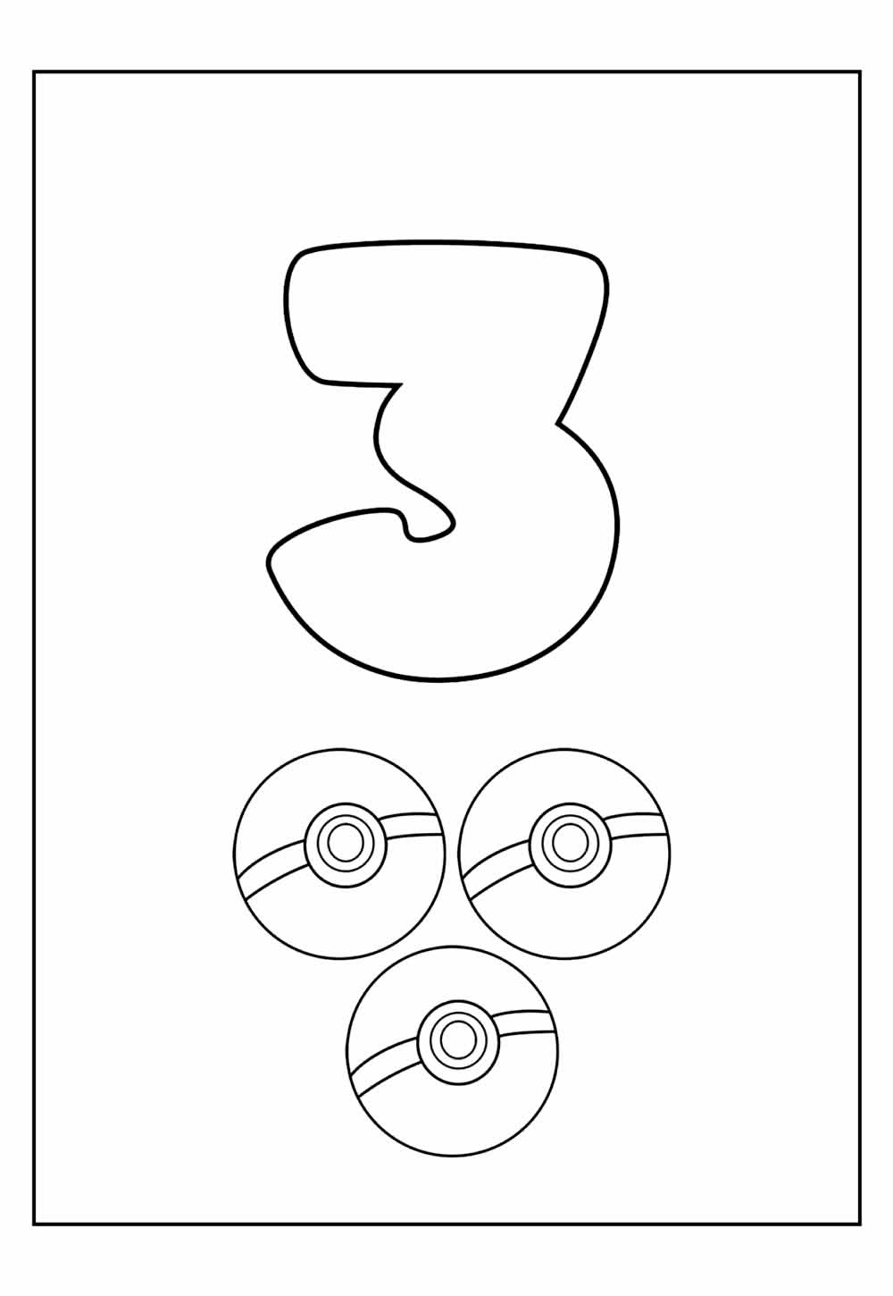 Desenho do Número 3 - Pokebola - Pokémon