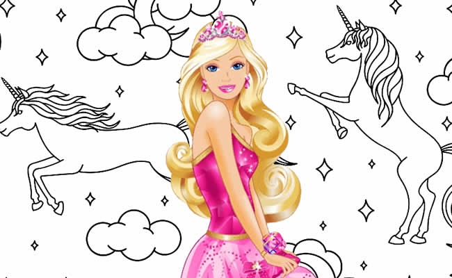 Desenhos da Barbie e do Unicórnio de Luzes Mágicas para colorir