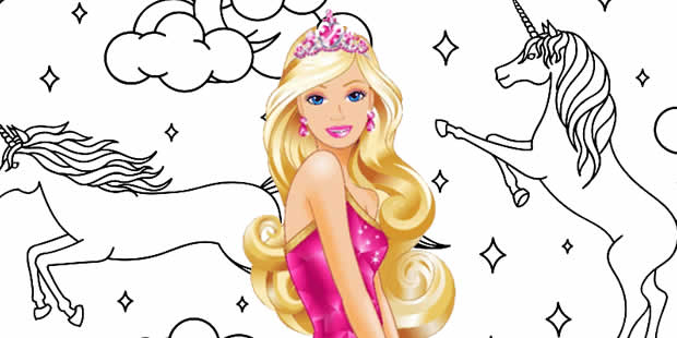 Desenhos da Barbie e do Unicórnio de Luzes Mágicas para pintar