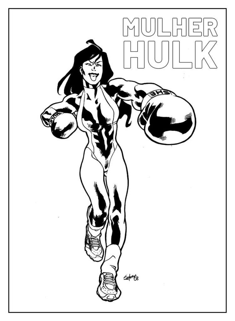 Desenho Educativo da Mulher-Hulk