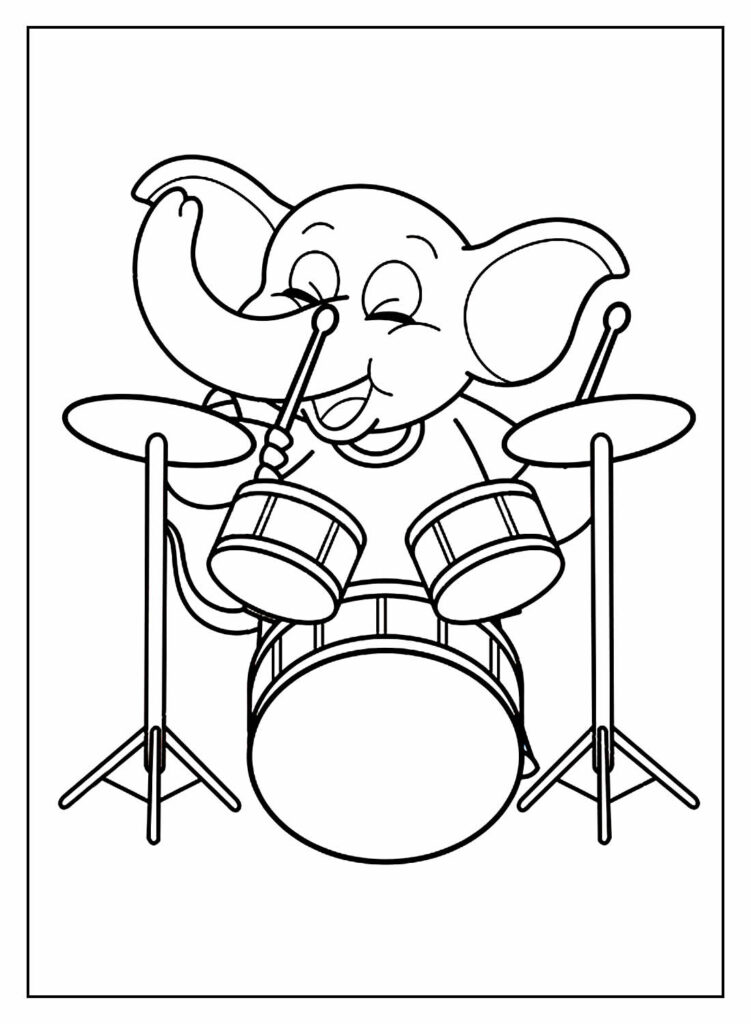 Elefante e Bateria para colorir
