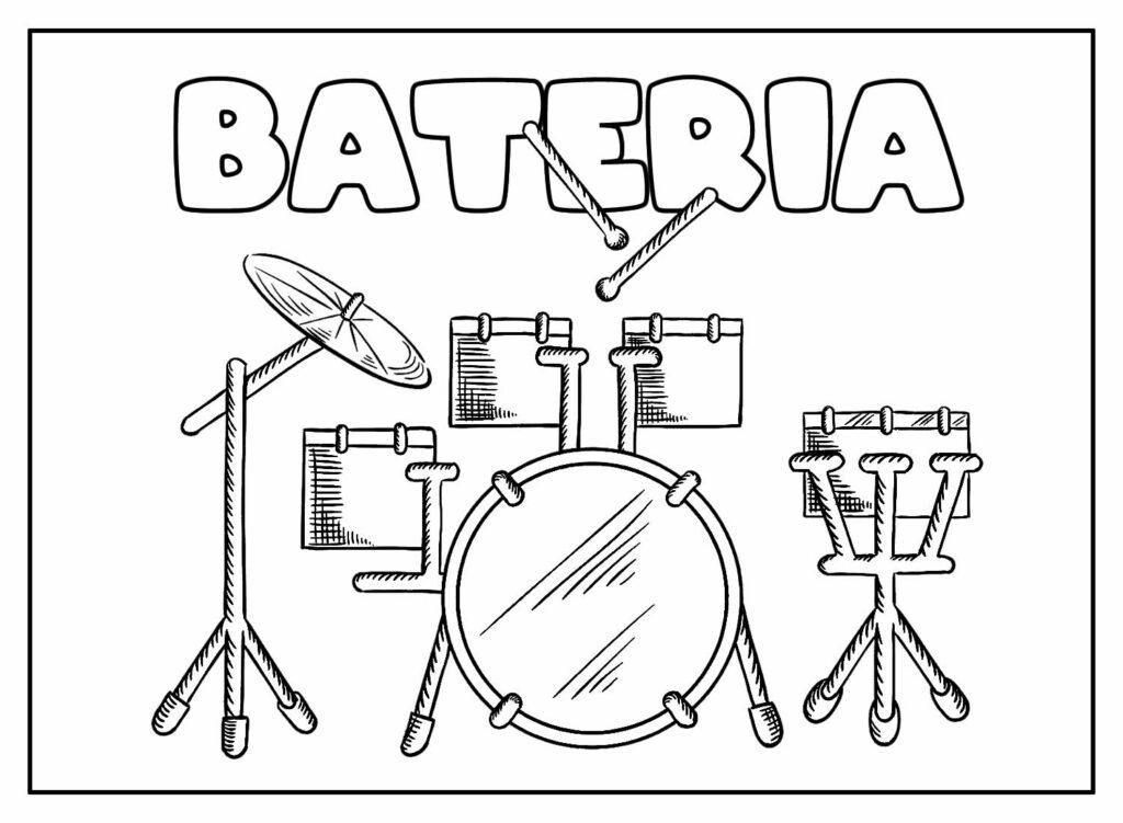 Desenho Educativo de Bateria para colorir