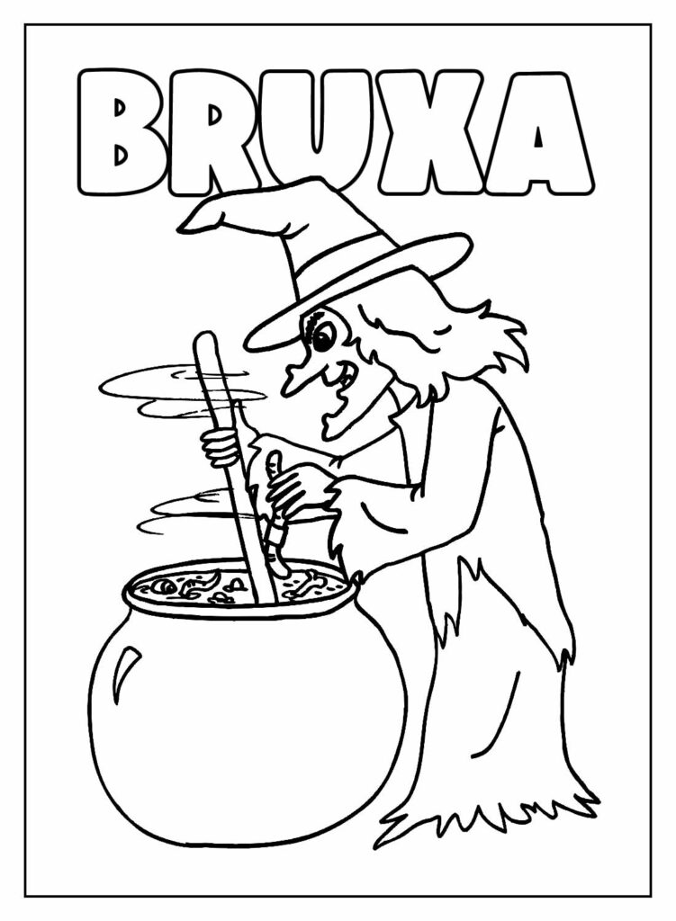 Desenho Educativo de Bruxa para colorir