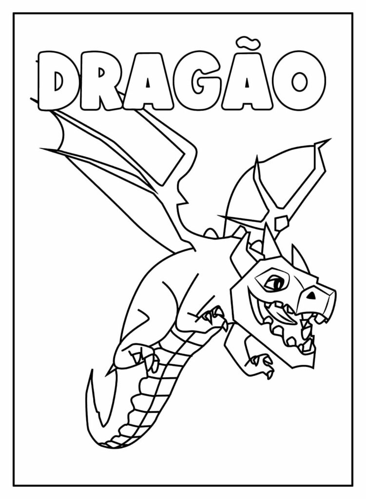Desenho Educativo de Dragão para pintar